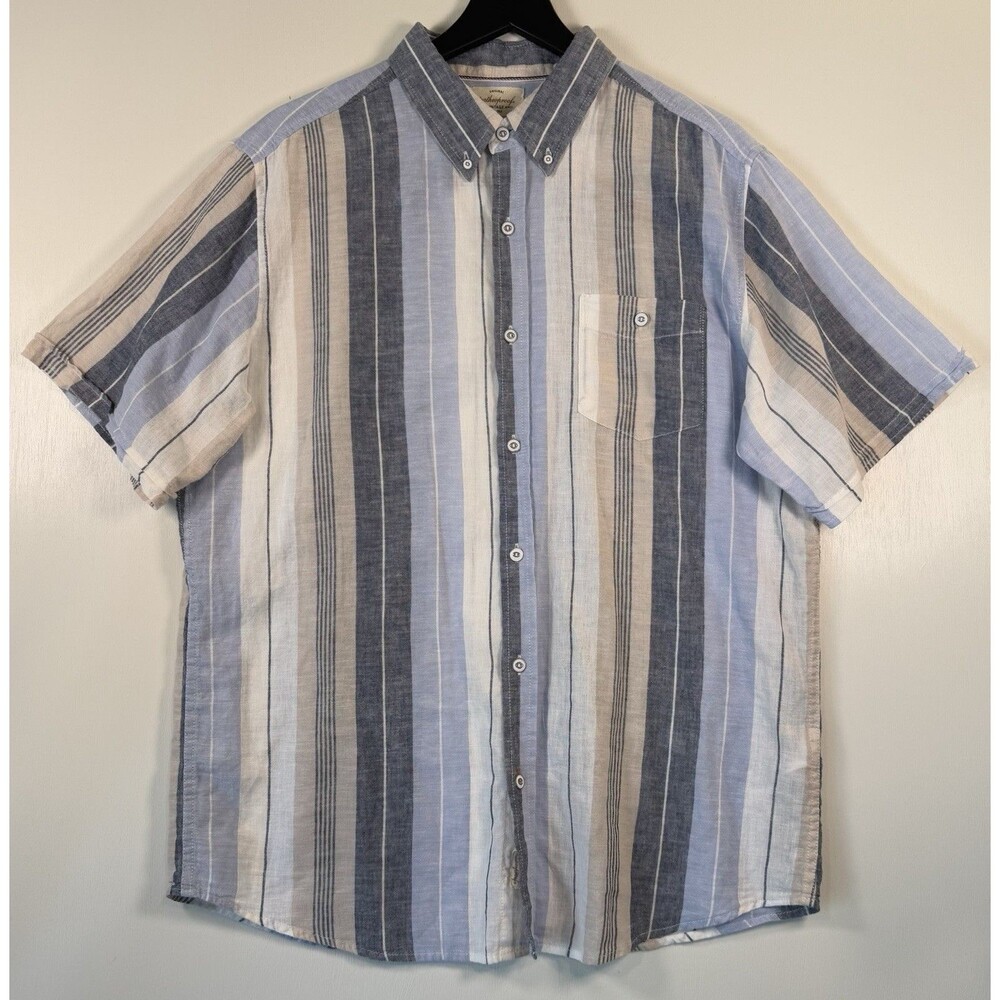 Weatherproof Vintage Men's Short Sleeve Button-Down Washable Linen Sz L Preppy